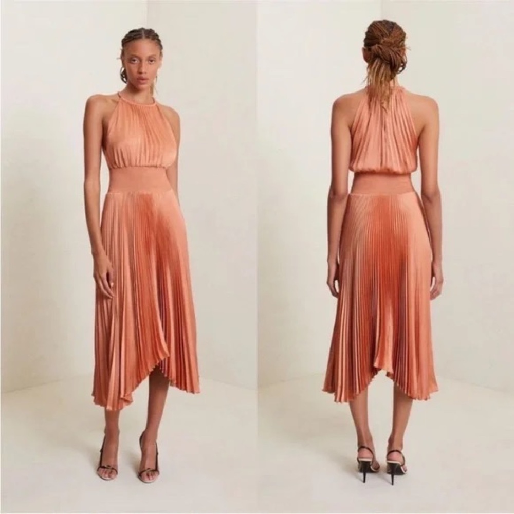 A.L.C. Renzo II Satin Sleeveless Pleated Midi Dress - Picture 3 of 6